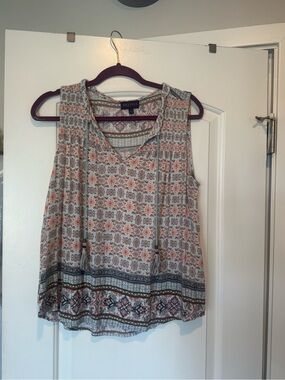 Sleeveless Boho Print Tank Top in Coral and Sage